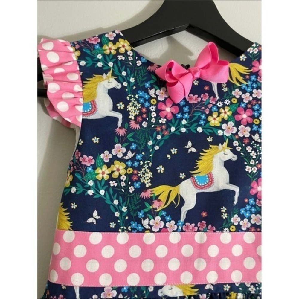 Tati & Me Girls Dress Cotton Unicorn Floral Pink Polka Dot 6T New With Tags - Picture 6 of 12